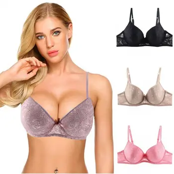 

2019 Women Full Cup Push Up Bras Lace Gathered Women Bras Back Closure Under Wire Padded Underwear Bralette