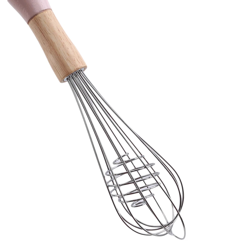 Useful Stainless Steel Hand-cranked Egg Beater Wooden Handle Non-slip Spring Egg Beater Kitchen Supplies