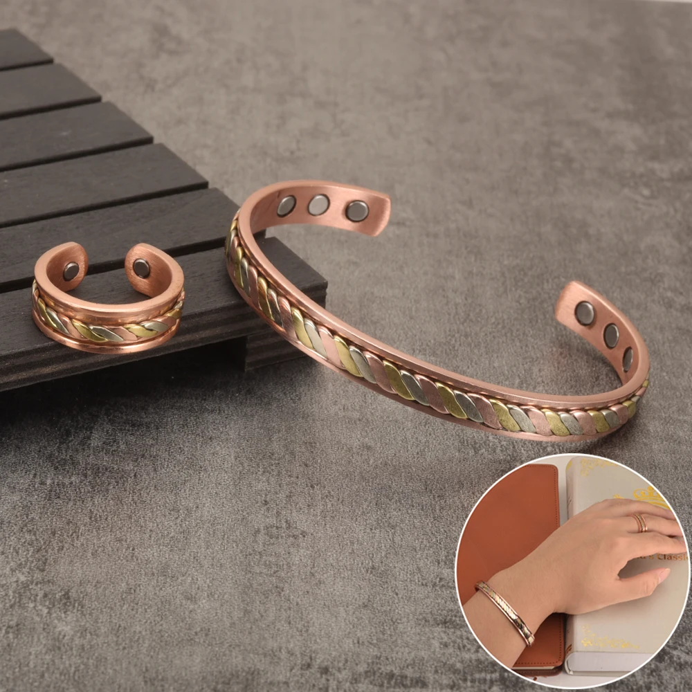 Vinterly Jewelry-Set Magnetic Copper Bracelet Ring Healing Energy