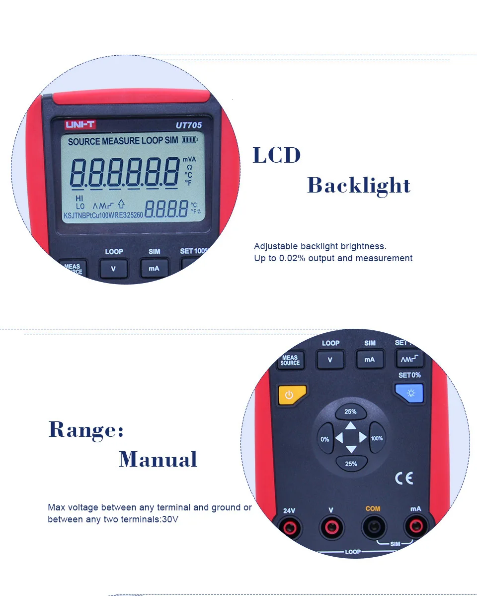 UNI-T UT705 ручной калибратор петли для калибровки и ремонта петли переменный ток/напряжение постоянного тока/ток петли 0.02% точность