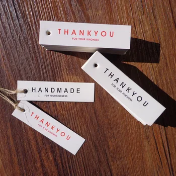 

50pcs Gift Paper Tags with Strings Handmade with Thankyou Tags Garment Tags for Candy/Gift/Cookies Display Packing Label Card