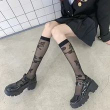 

French Calf Socks Female Summer Thin Section In Tube Cored Stockings Retro Palace Style Flowers Japanese JK Girls College Style