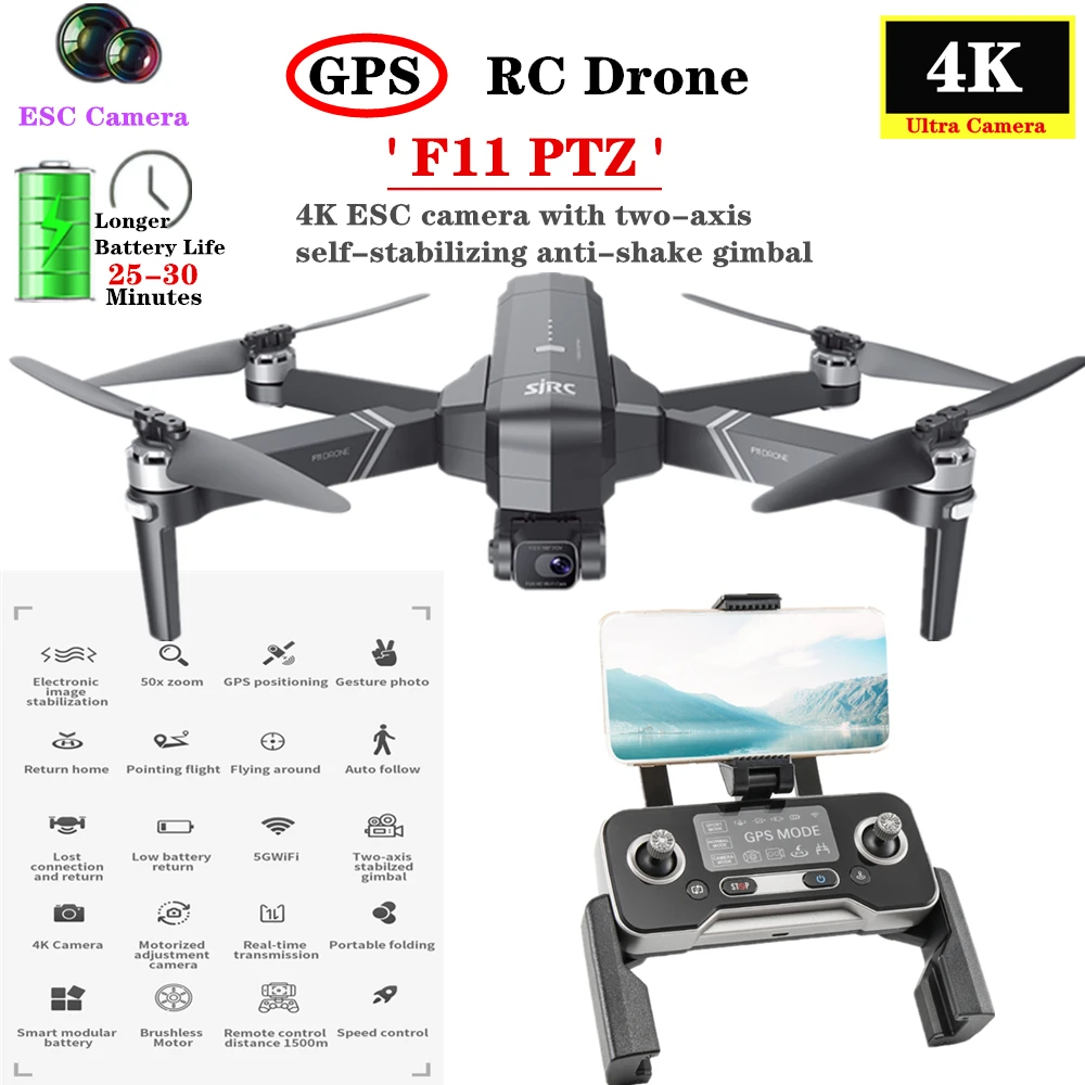 US $129.99 F11 Pro Rc Drone 4k Hd Camera With TwoAxis Gimbal Quadcopter Gps Brushless Motor Foldable Helicopter Dron 1080p2k Esc Camera