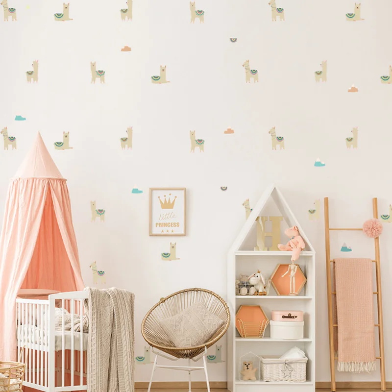 

6 Sheet Wall Sticker Waterproof Wallpaper Baby Children Room Decoration Nordic Style Cute Cartoon Alpaca Removable Home Decals