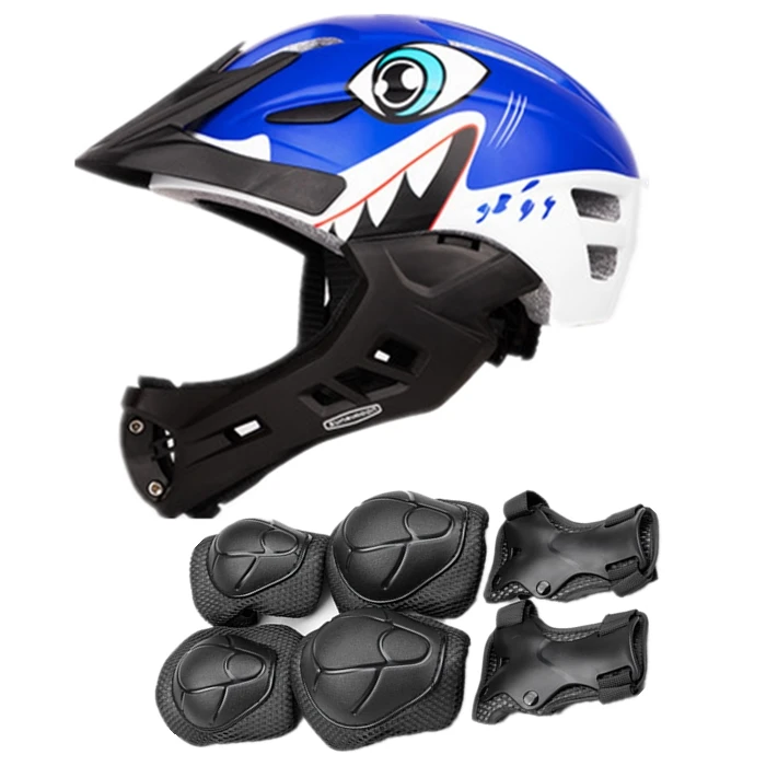Детский шлем для мальчиков и девочек 2-10 лет, велотренажер для занятий спортом на открытом воздухе, безопасность, Детский велосипедный шлем с наколенниками/налокотниками - Цвет: 49-55cm