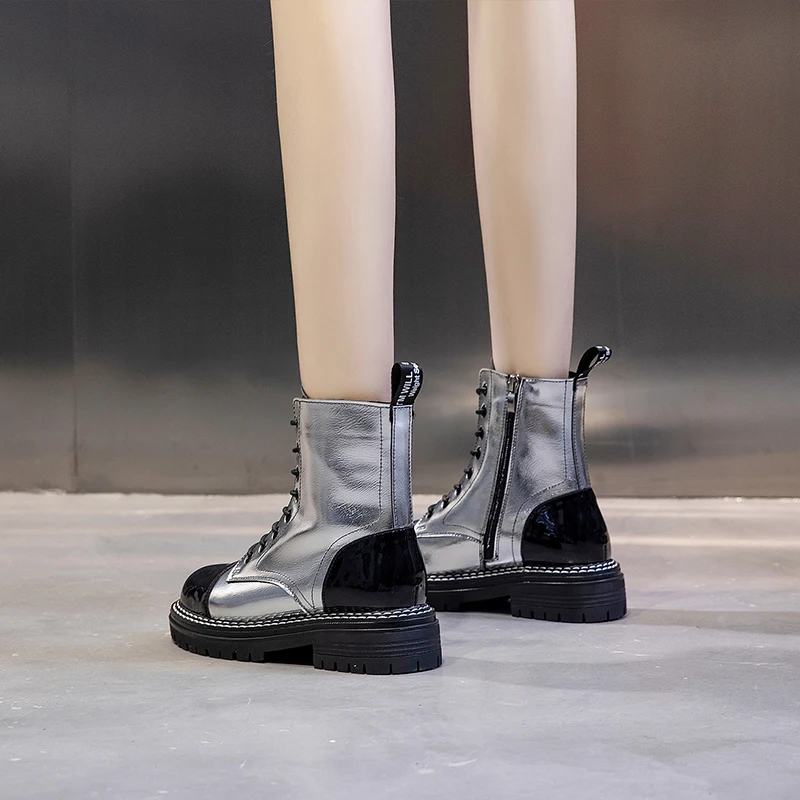 MORAZORA/ г., Новое поступление, популярные Брендовые женские ботинки из лакированной кожи удобные зимние ботильоны на среднем каблуке, с круглым носком, на шнуровке