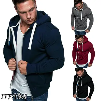 

Winter Men Casual Zipper Hoodies Slim Fit Hooded Sweatshirt Outwear Male Solid Color Warm Coat Jackets Outfits