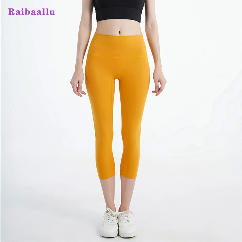 Raibaallu Capri Pants Seamless Tight Elastic Fitness Gym Clothes Tummy Control Tights Sportwear Hip-up Leggings Raibaallu Capri Pants Seamless Tight Elastic Fitness Gym Clothes Tummy Control Tights Sportwear Hip-up Leggings