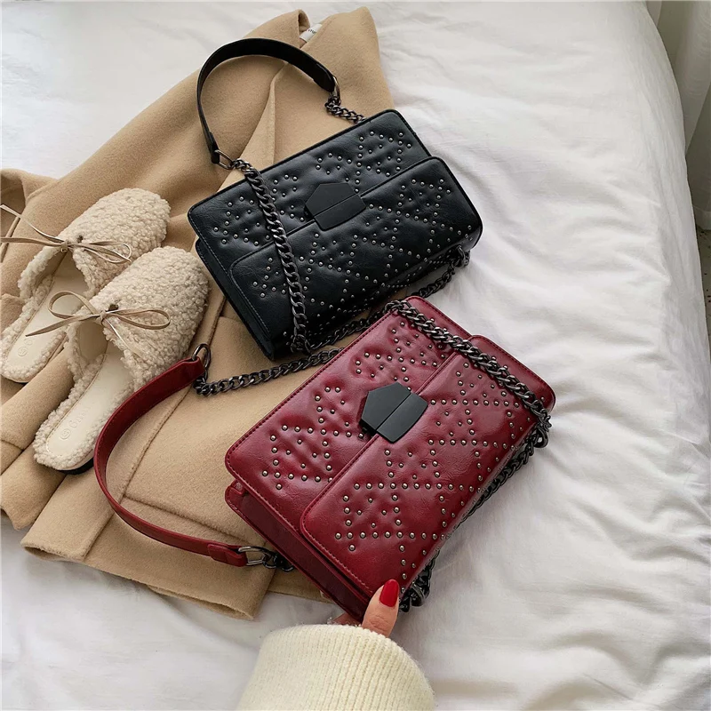 

SHUJIN Rivet Chain Small Crossbody Bags For Women 2020 Shoulder Messenger Bag Lady Luxury Handbags Bolsos Mujer