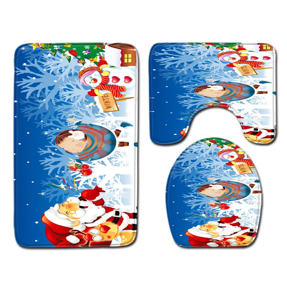 Merry Christmas Набор ковриков для ванной нескользящий коврик для ванной комнаты чехол для унитаза влагопоглощающий коврик Ванная комната стойка для тряпок коврик для ног