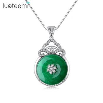 

LUOTEEMI Luxury Green Stone CZ Pendant Necklaces for Women Wedding Engagement Fashion Jewelry Party Collier Femme Christmas Gift