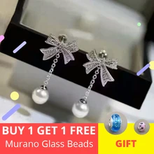 Женские циркониевые ленты с жемчугом в виде раковины, серебро 925 пробы, свадебные длинные серьги для женщин, модные трендовые лучшие продажи, стиль