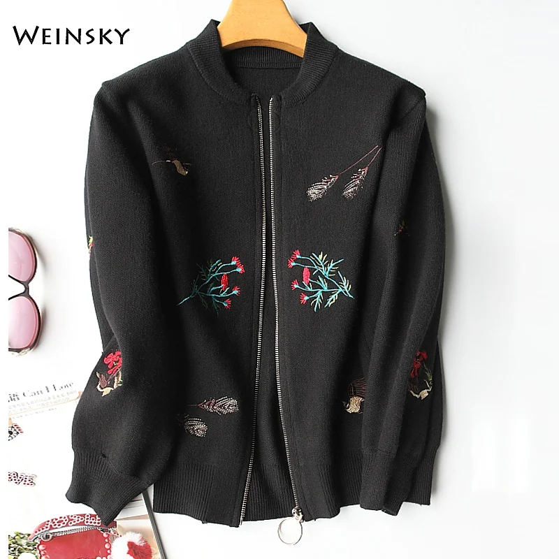 

Women Knitted Baseball Jackets New Fashion Embroidery Floral Coat Women Jacket Youth Bomber Jackets Streetwear Baseball Uniform
