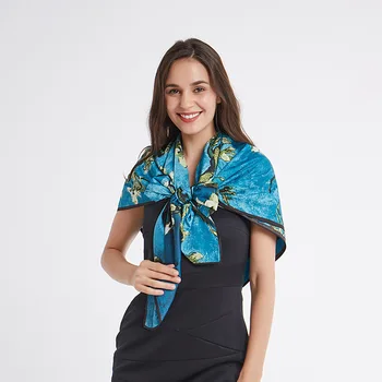 

YILIAN Brand Print Square Scarf 130*130cm Oversize High Quality Flower Elegant Women Shawl