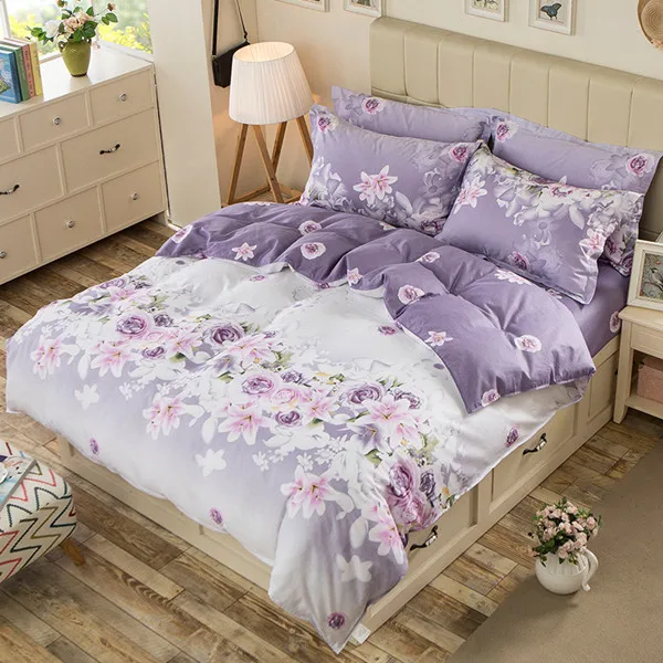Пододеяльник из хлопка+ наволочка с цветочным принтом, покрывало для кровати для детей и взрослых, односпальная двуспальная кровать, спальная XF650-14 - Цвет: 1