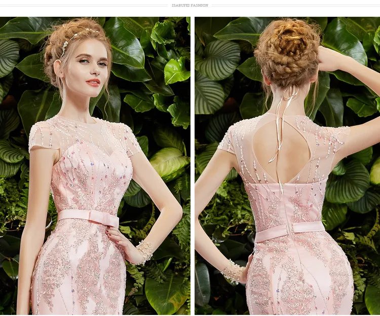 Вечерние платья на выпускной, расшитые бисером, vestido de renda festa longo, новинка, сексуальные розовые Длинные Формальные платья русалки для матери невесты