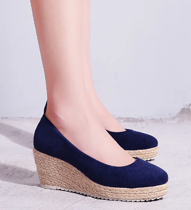 EAGSITY Suede Wedges shoes Pumps women high heel espadrilles shoes platform casual party office lady work shoes 2