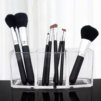 

Clear Acrylic Makeup Brush Holder Organizer 3 Grid Eyebrow Comb Pen Storage Rack