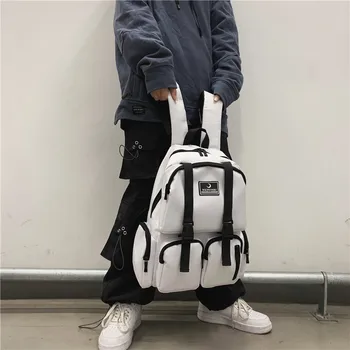 

Schoolbag female Hong Kong style tooling cool tide brand backpack high school college student couple backpack male