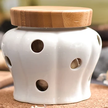 

1PC Round Garlic Ginger Ceramics Storage Jars Jar Containers with Bamboo Lids To Garlic Sealing Kitchen Ginger