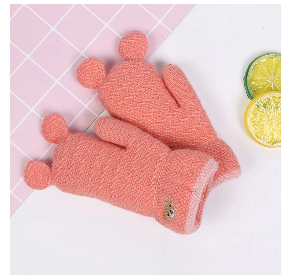 REAKIDS New Cute Baby Gloves Winter Thick Children Gloves Warm Kids Gloves Mittens Knitted Child Mittens For Girls And Boys