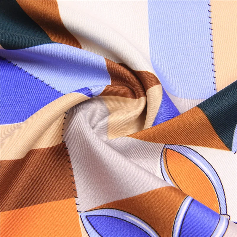 POBING Silk Scarf Women Large Shawls Geometric Stoles Square Bandana Luxury Kerchief Hijab Scarf Female Foulards 130CM 5