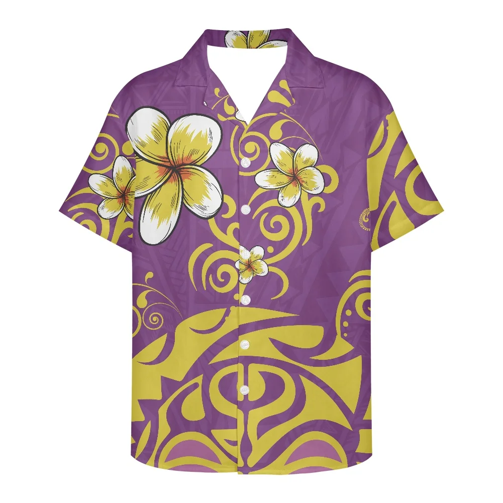 Bolaz Hibiscus Flower with Hawaiian Tribal Motifs Background Mens T-Shirt,  All Over Print T-Shirt Short-Sleeve T-Shirt for Men