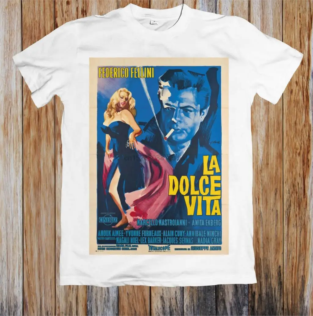 La DOLCEVITA 1960s ретро фильм плакат унисекс футболка стиль короткий рукав Футболка с