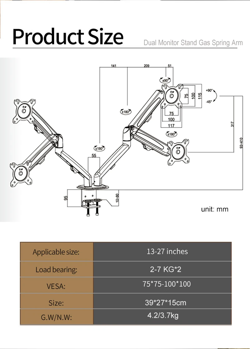 suporte de mesa para monitores duplos suporte de mesa para telas lcd de rotação inclinação braço de mesa