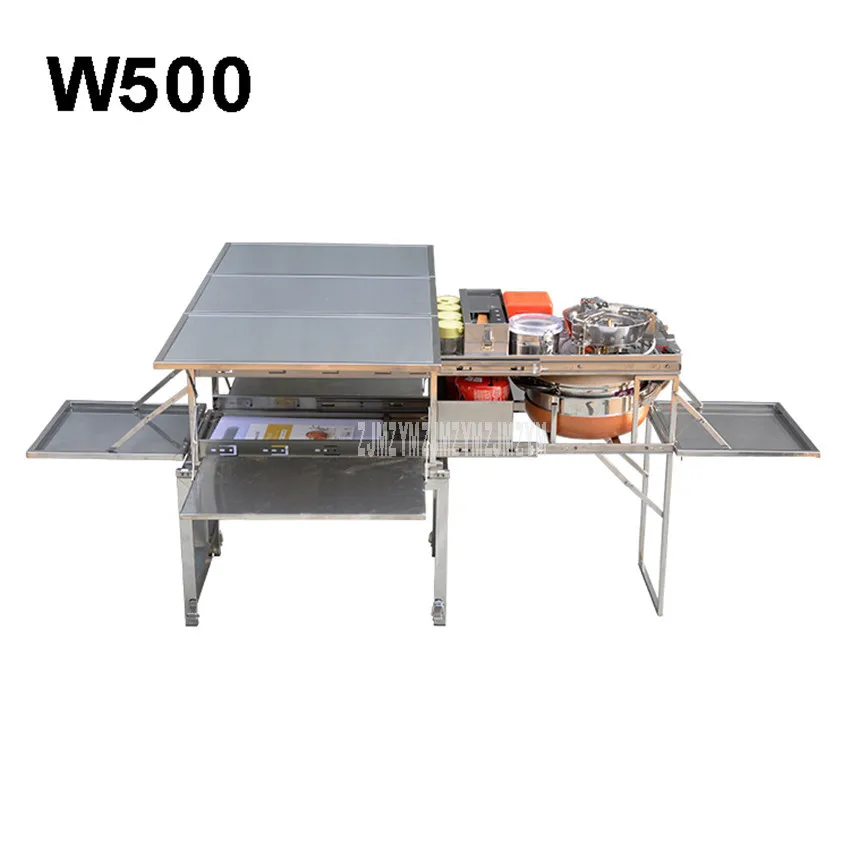 

W500 2-5 Person Outdoor Mobile Kitchen Foldable Stainless Steel Cooking Desk Hiking Camping Gas Stove Cooker Stove + Windshield