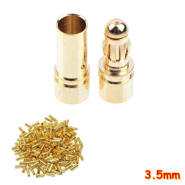 40pcs/lot 2.0mm 3.0mm 3.5mm 4.0mm 5.5mm 6.0mm 8.0MM Gold Bullet Banana Connector plug for ESC Lipo RC battery Plugs (20 pair) 5