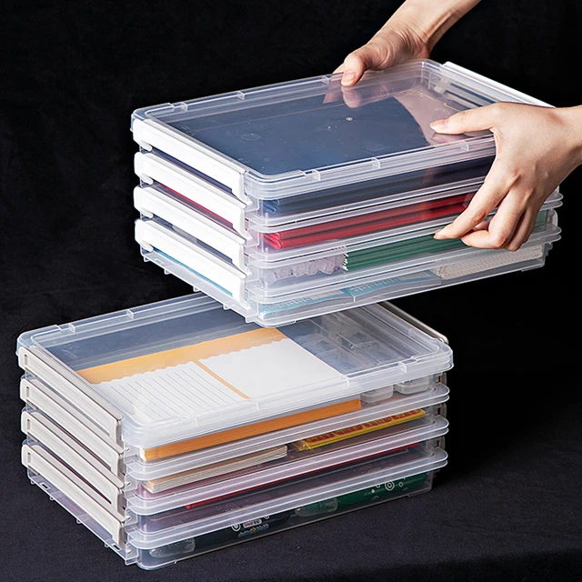 2 Deck Clear A4 File Box - Stackable Desk File Container Holder, Documents  Paper Organizer Plastic Box - Storage Boxes & Bins - AliExpress