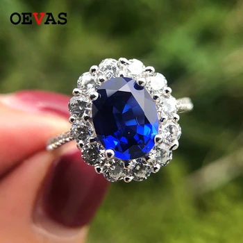 

OEVAS Luxury Blue Sparkling Ring 925 Sterling Silver wedding rings for Women Girls 925 Sterling silver Engagement party jewelry