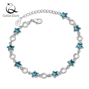 

New Arrival Fashion Atmosphere Jewelry 925 Sterling Silver Blue Five-pointed Star Artificial Crystal Sweet Bracelets B156