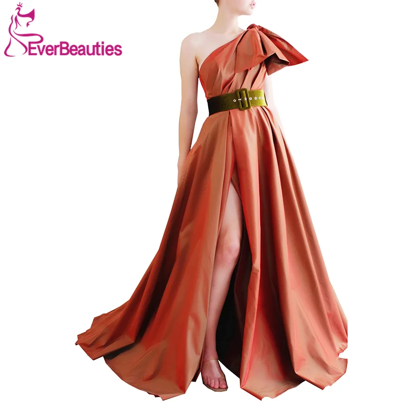 

Prom Dresses Long 2020 Satin Vestidos De Gala One Shoulder Evening Party Dresses Robe De Soiree Side Slit Vestido Formatura