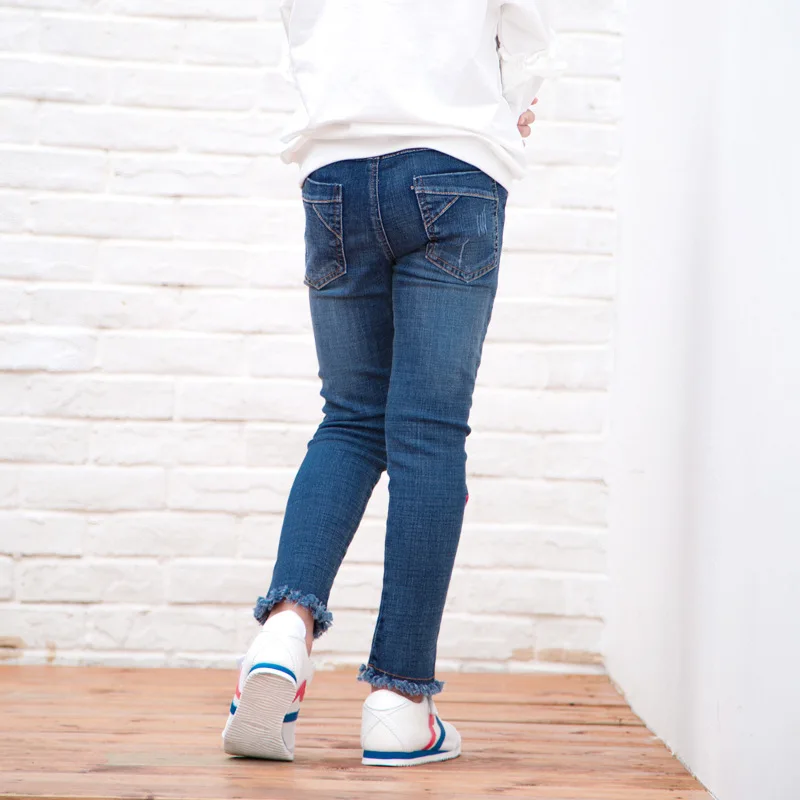

Girls Autumn And Winter 2019 New Style Pure Cotton Elasticity Embroidery Children Medium Waist Slim Fit Casual Big Boy Jeans