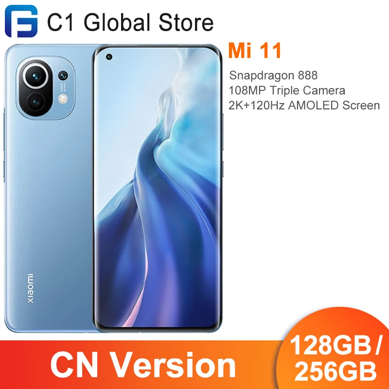 Оригинальный Смартфон Xiaomi Mi 11 8 ГБ + 128 Snapdragon 888 тройная камера 120 МП 2K 4600 Гц AMOLED