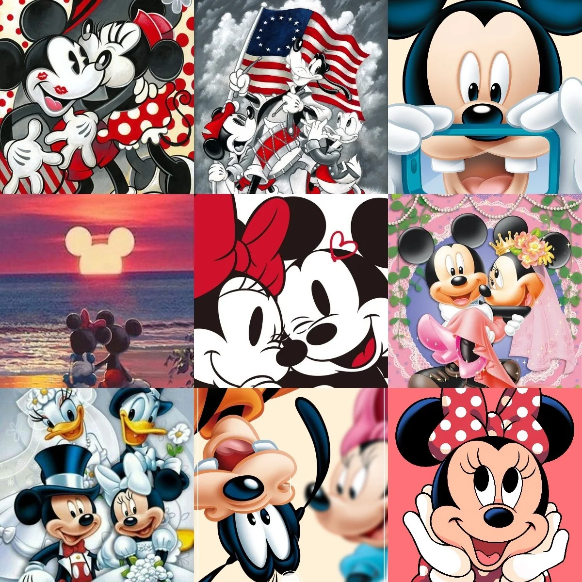 Diamond Painting Full Drill Round Walt Disney Kissing Mickey & Minnie Mouse 