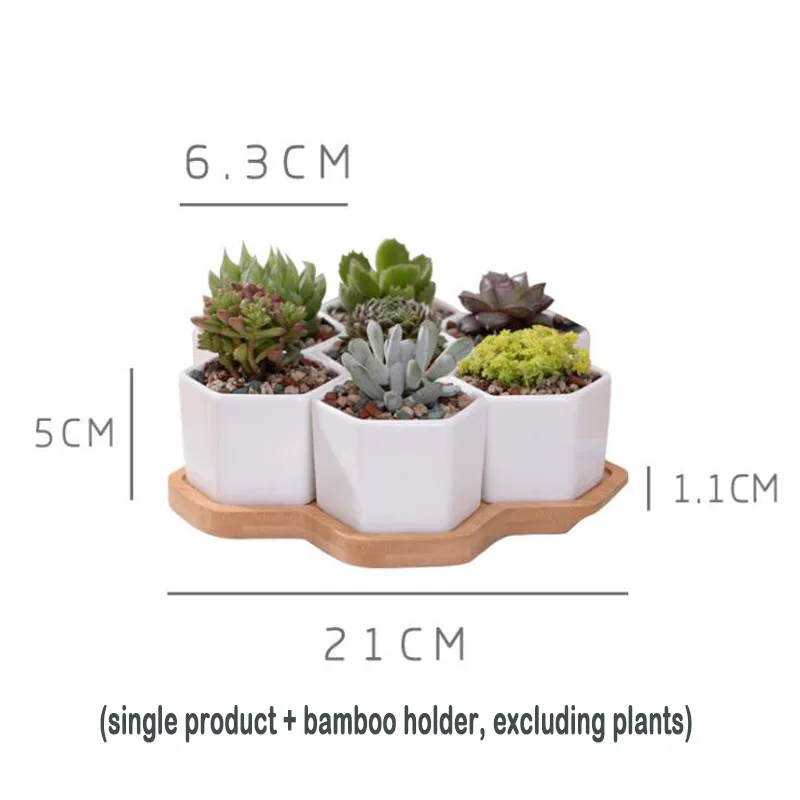 Ceramic Succulent Plant Pot Cactus Plant Pot Flower Pot bonsai Container Planter with Bamboo Tray Garden Decoration