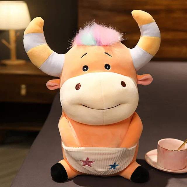2021 Creative Plush Toy Cute Cow Doll Soft Color Dressing Cow Pillow Hug The Year of The Ox Mascot Wholesale