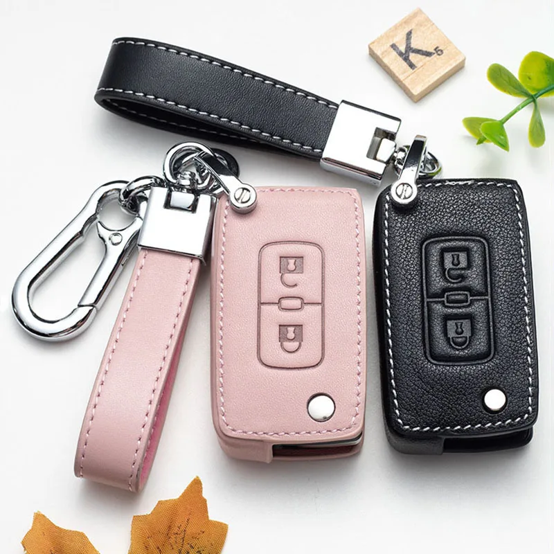 Leather 2 buttons Car Key Cover Case Protect for Mitsubishi Lancer 10 Outlander 3 Pajero sport Key Car Auto Key Case