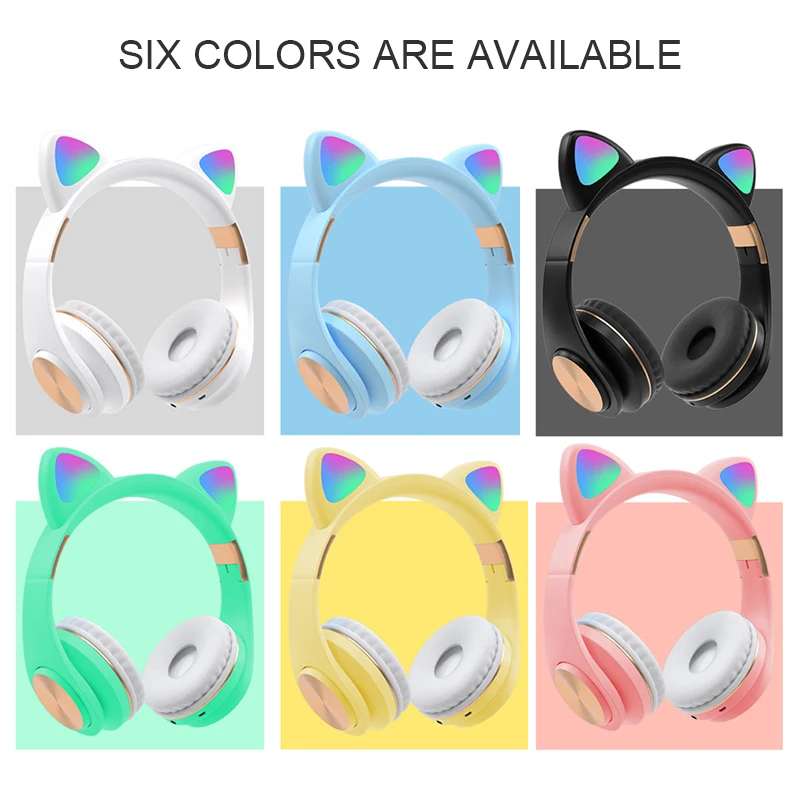 RGB flash light cute cat ear wireless headphones noise reduction headset Bluetooth childrens headset with microphone for phone