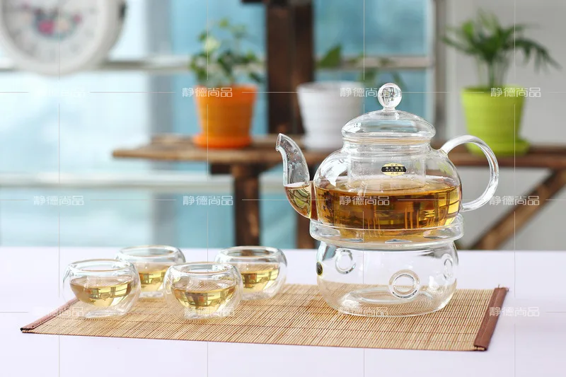Чайный горшок из боросиликатного стекла, набор заварочных чайников с подогревом и 6 двойными стенками
