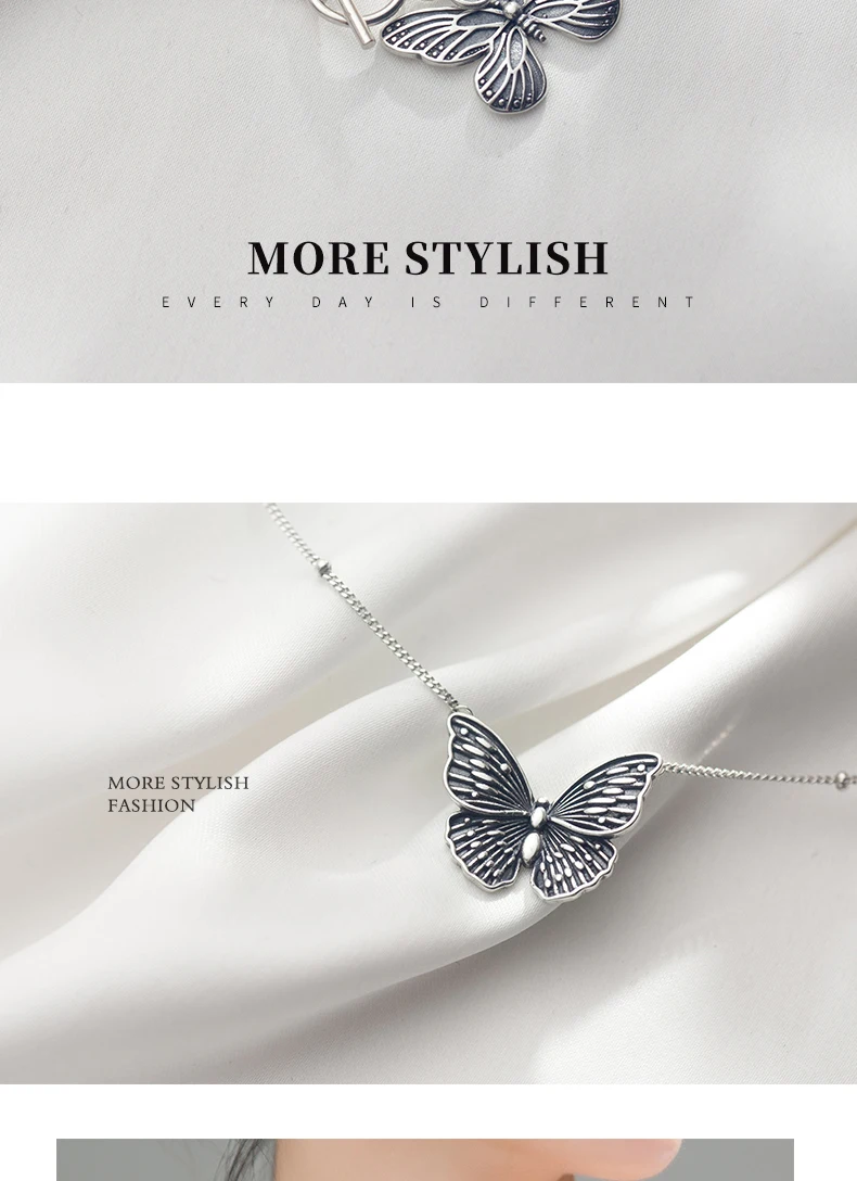TrustDavis-925 Sterling Silver Butterfly Necklace para mulheres,