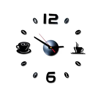

Cafe DIY Large Wall Clock Frameless Giant Wall Clock Modern Design Cafe Coffee Mug Coffee Bean Wall Decor Kitchen Wall Watch New