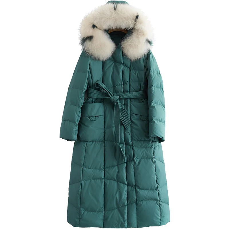 

New Fault Code Down Jackets Overcoat Woman Long Overknee Fox Hair Lead Chalaza Keep Warm Loose Coat