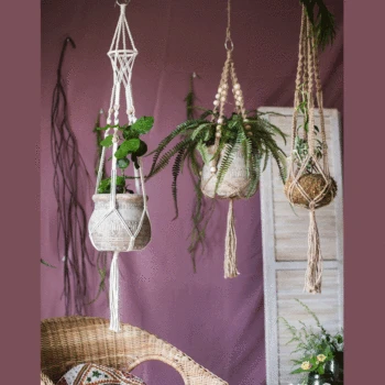 

Hot Sale 100% Handmade Macrame Plant Hanger Flower /Pot Hanger for Wall Decoration Countyard Garden Balcony Pot Hanger