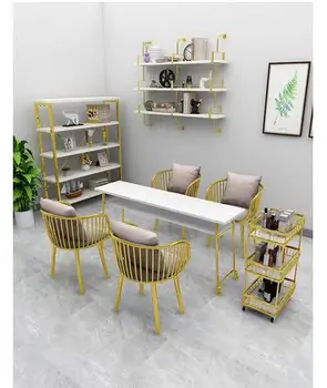 

Marble single double European manicure table manicure manicure Taipei European style manicure Table Chair Set Gold iron art