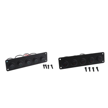 

2x Light Weight Waterproof 5 Gang Round ON/OFF Rocker Toggle Switch Panel Green/Red LED Lamp