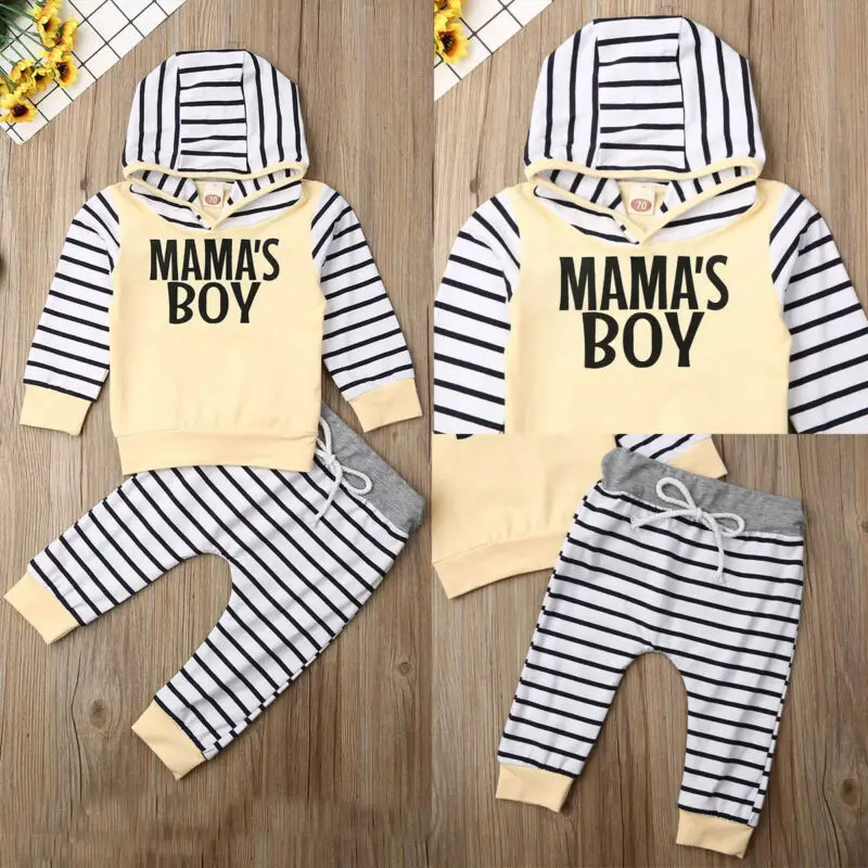 Emmababy тренировочный костюм в полоску с длинными рукавами для маленьких мальчиков, пуловер, топ+ штаны, повседневная одежда, комплект осенней одежды